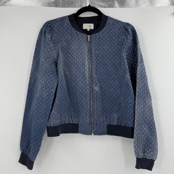 1.State Jackets & Blazers - 1.State Womens Quilted Bomber Jacket M Blue Cotton/Polyester Blend Ribbed Trim